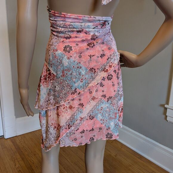 Shein Halter Mini Dress Mesh Fairycore Pastel Floral Paisley Y2K Style Size M - Picture 7 of 9